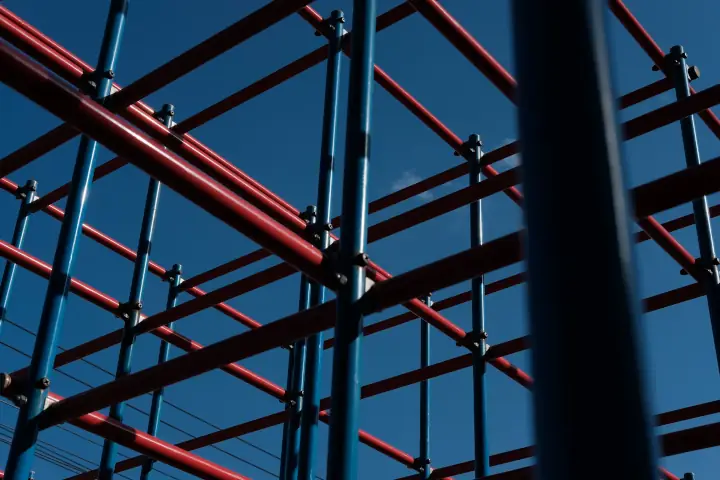 Scaffolding with the sky as background